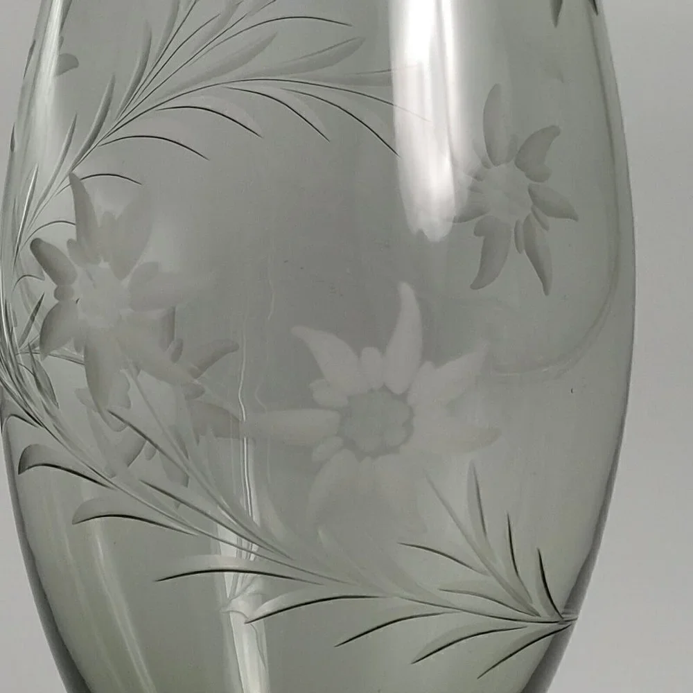 Vintage Floral Cut Glass Footed Clear Decorative Flared Bud Vase